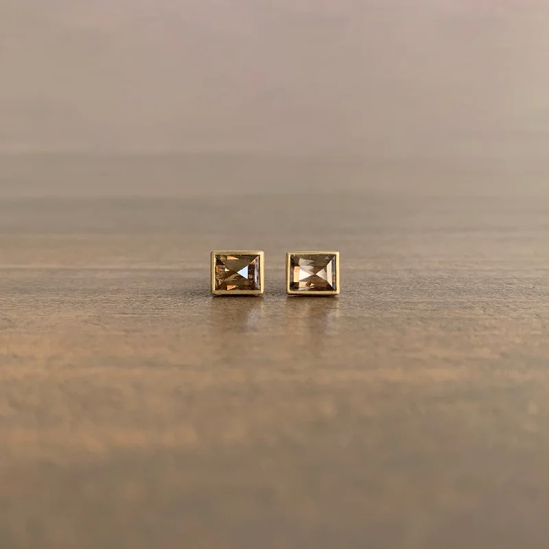 Dark Champagne Diamond Rectangle Stud Earrings