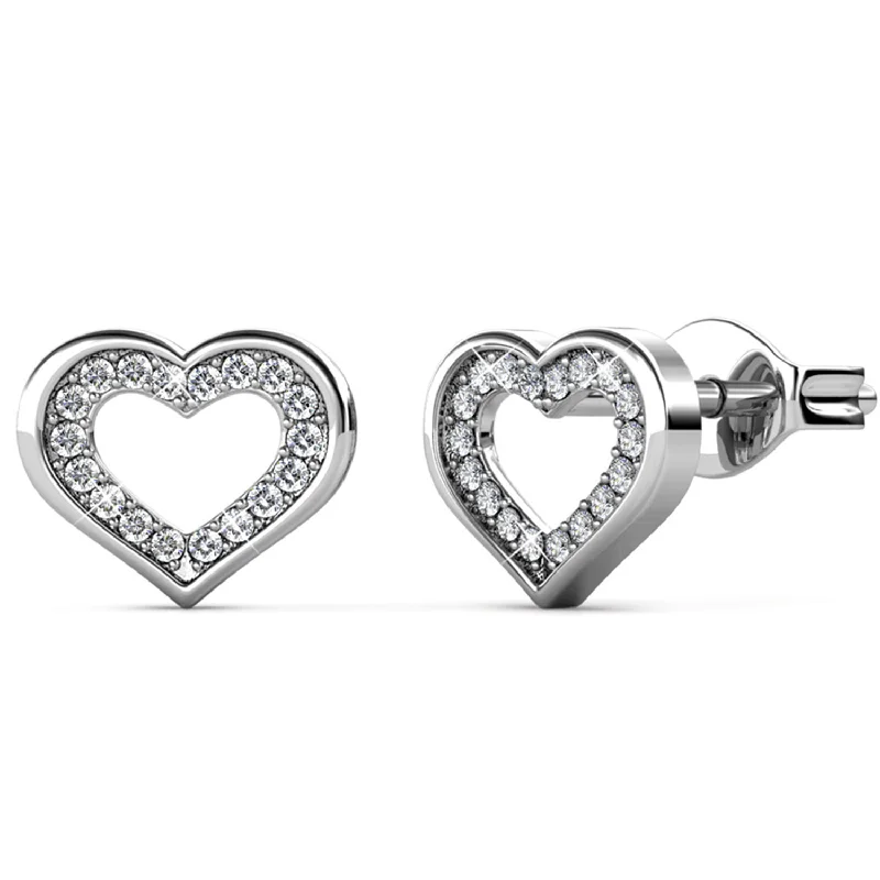 Dominique 18k White Gold Plated Silver Heart Stud Earrings with Swarovski Crystals