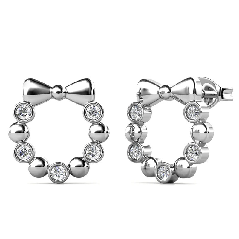 Edith 18k White Gold Plated Silver Ribbon Stud Earrings with Swarovski Crystals