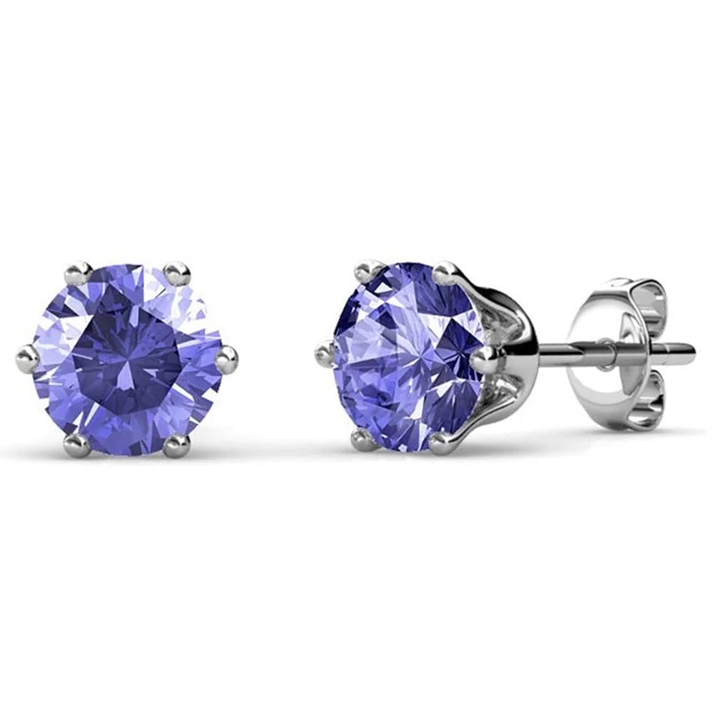 February Birthstone Amethyst Earrings 18k White Gold Plated Stud Earrings with 1CT Swarovski Crystal