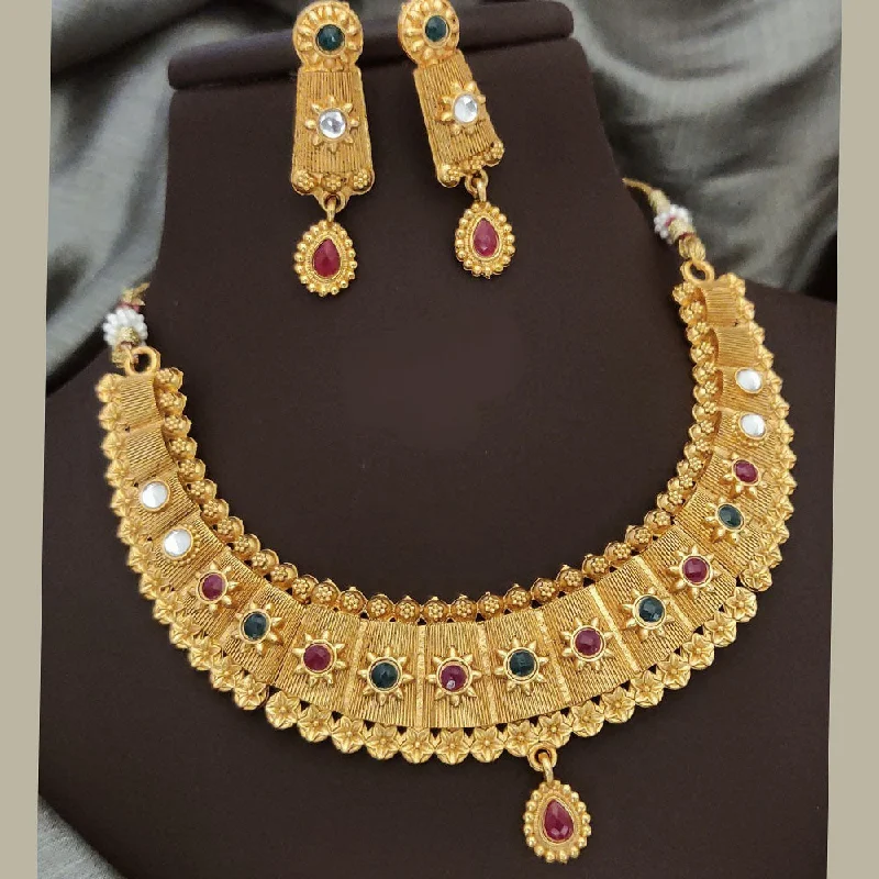 Exclusive Online Discounts On Stylish Jewelry FS Collection Gold Plated Pota Stone Necklace Set