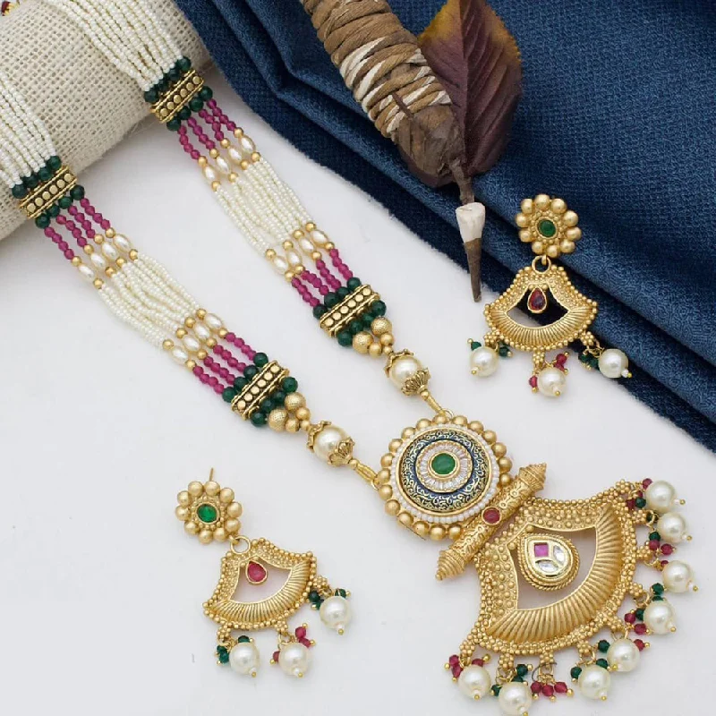Timeless Elegance, Temporary Discounts – Act Fast Manisha Jewellery Gold Plated Pota Stone And Pearl Long Necklace Set