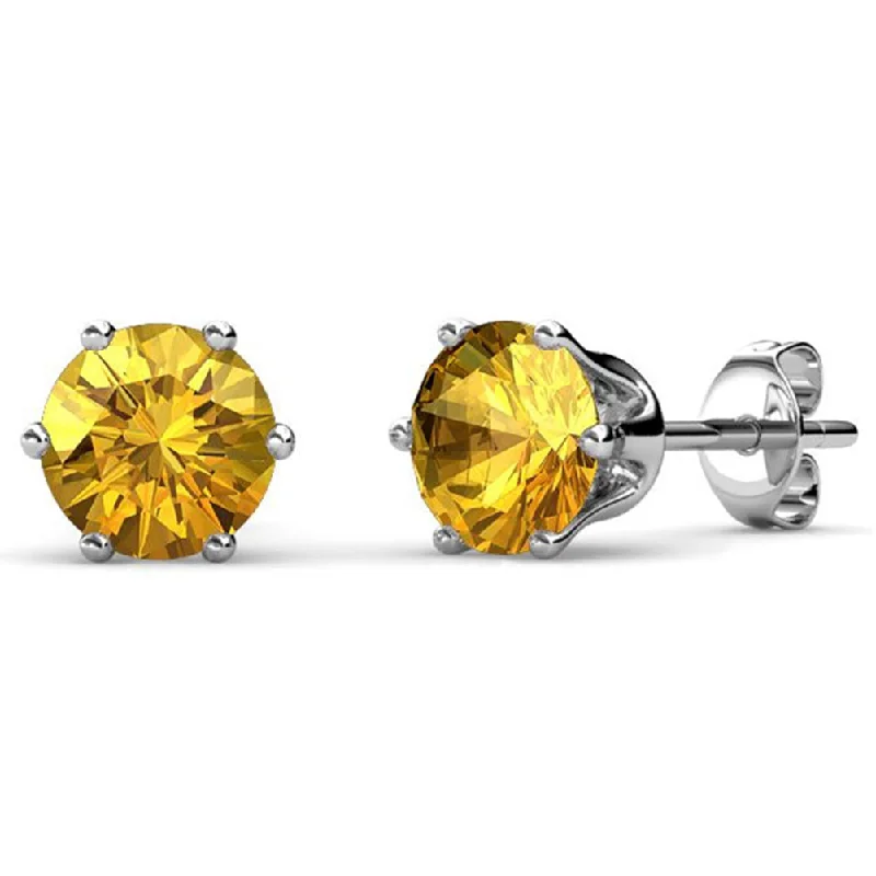 November Birthstone Citrine Earrings 18k White Gold Plated Stud Earrings with 1CT Swarovski Crystal