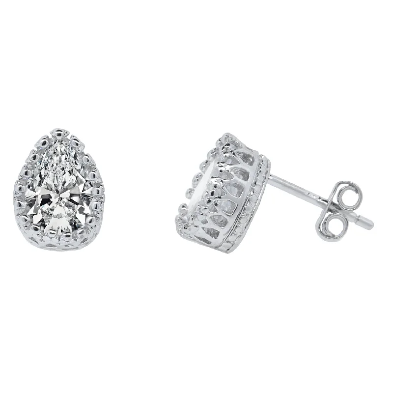 Zola 18k White Gold Plated Sterling Silver Teardrop Stud Earrings with Simulated Diamond Crystals