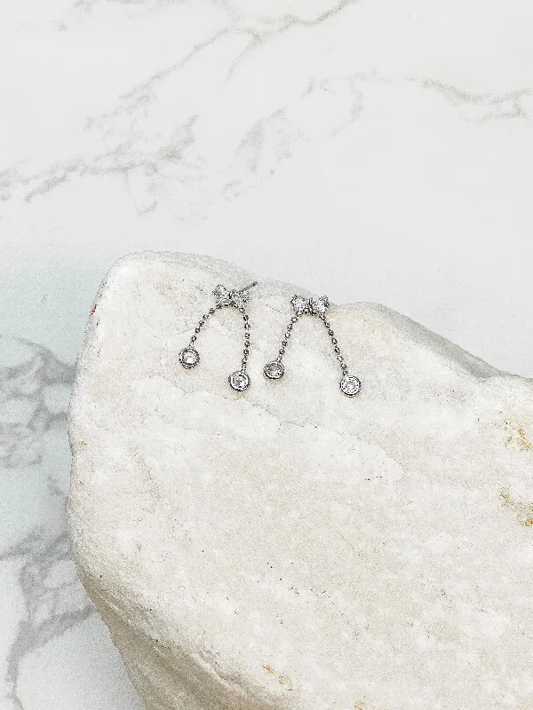 Eco-Friendly Sustainable Jewelry For Conscious Buyers Crystal Bowtie Drop Earrings - Silver
