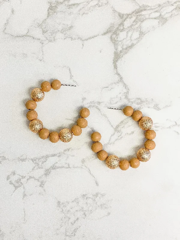 Shop Stylish Jewelry Now And Save Big Gold & Color Bead Hoop Earrings - Tan