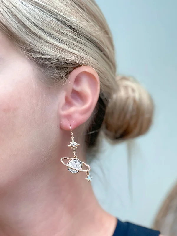 Bohemian-Inspired Jewelry For Free-Spirited Fashion Gold & Silver Saturn Dangle Earrings