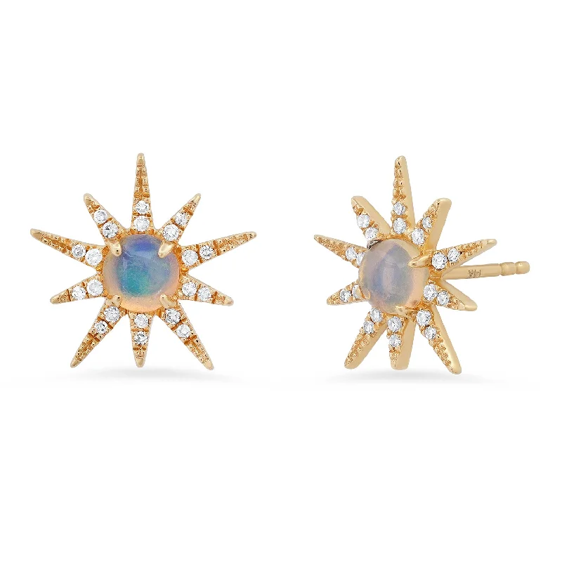 Waterproof Stainless Steel Jewelry For Lasting Beauty Opal & Diamond Super Starburst Earrings