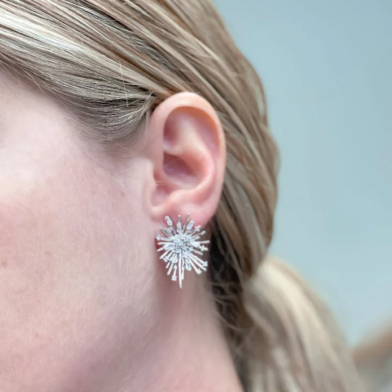 Luxury Handcrafted Jewelry For Elegant Looks Cubic Zirconia Silver Starburst Glitzy Post Earrings