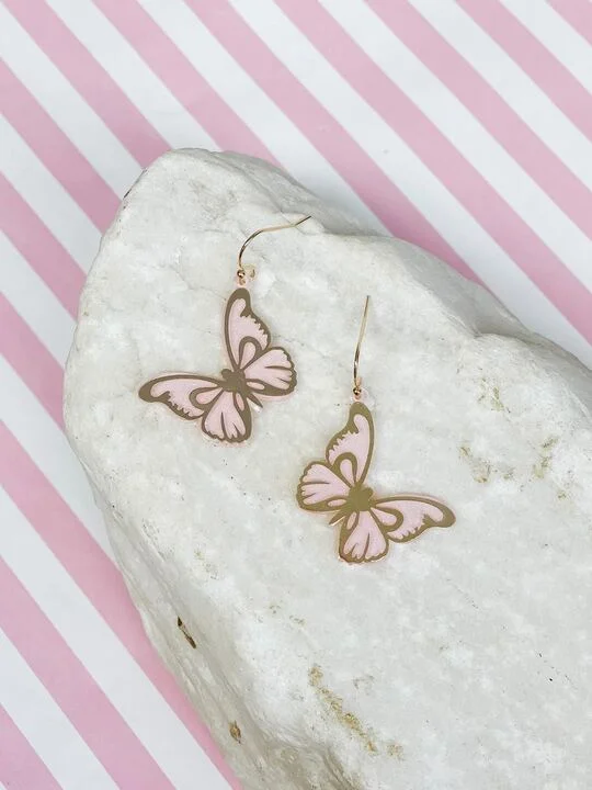 Your Perfect Accessory Now At The Best Price Soft Pink & Gold Butterfly Dangle Earrings