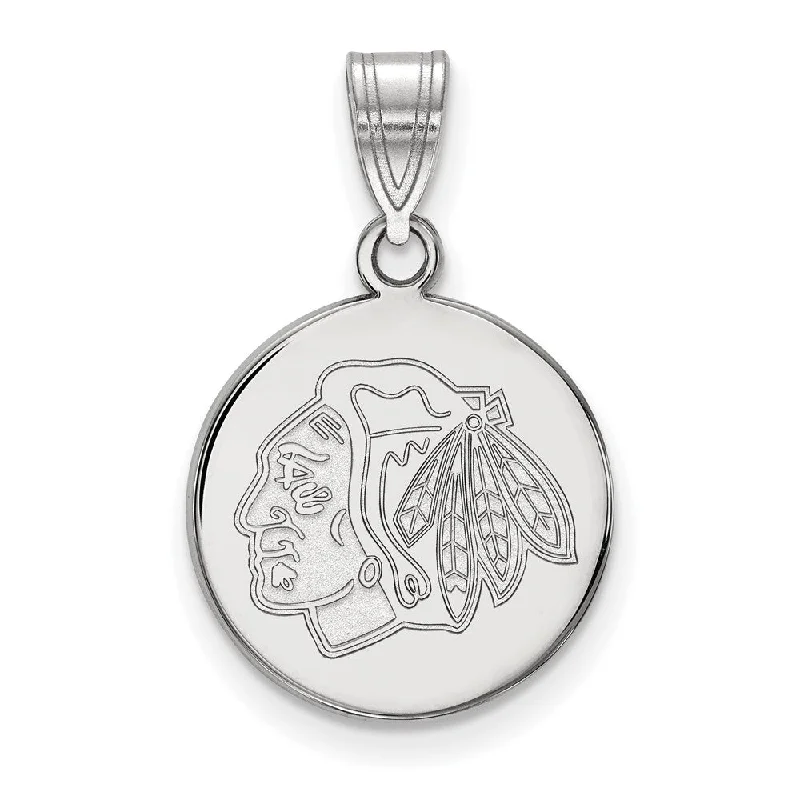 10k White Gold NHL Chicago Blackhawks Medium Disc Pendant