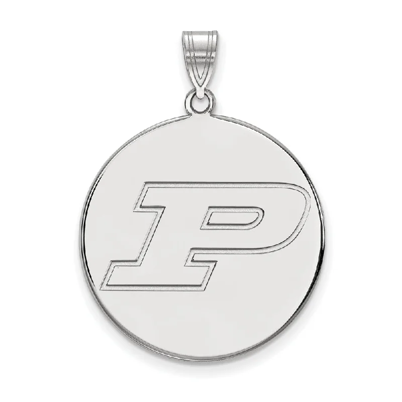 10k White Gold Purdue XL Initial P Disc Pendant