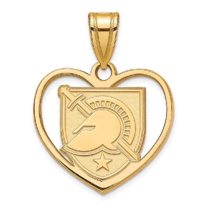 14k Gold Plated Silver Military Academy Shield Heart Pendant