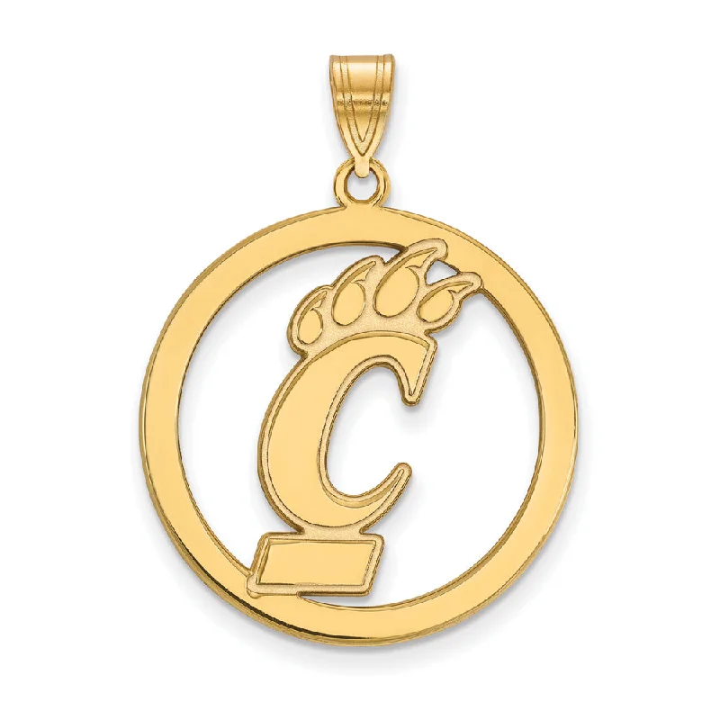 14k Gold Plated Silver U. of Cincinnati XL Circle Pendant