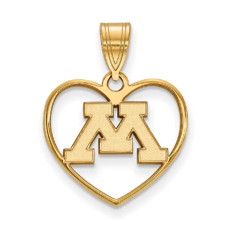 14k Gold Plated Silver U. of Minnesota Initial M Heart Pendant