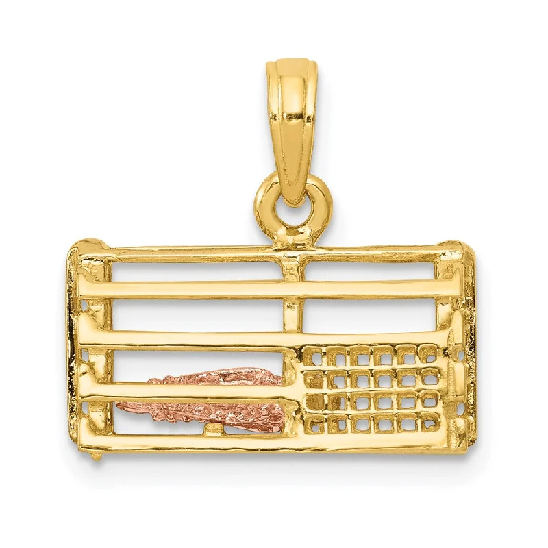 14k Two Tone Gold Large 3D Lobster Trap Pendant