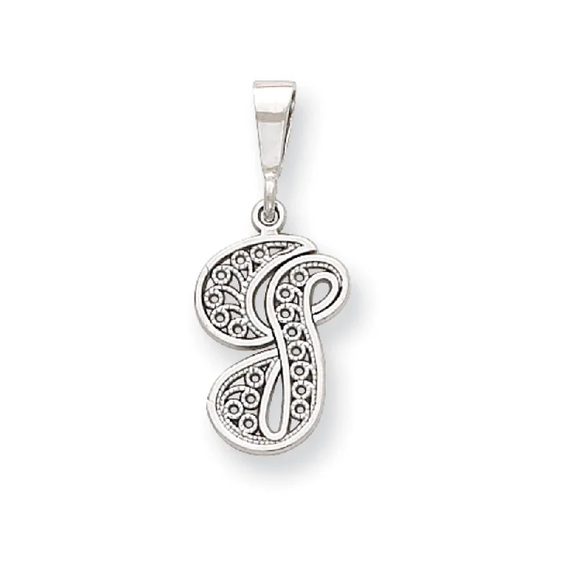 14k White Gold, Maci Collection, Filigree Script Initial G Pendant