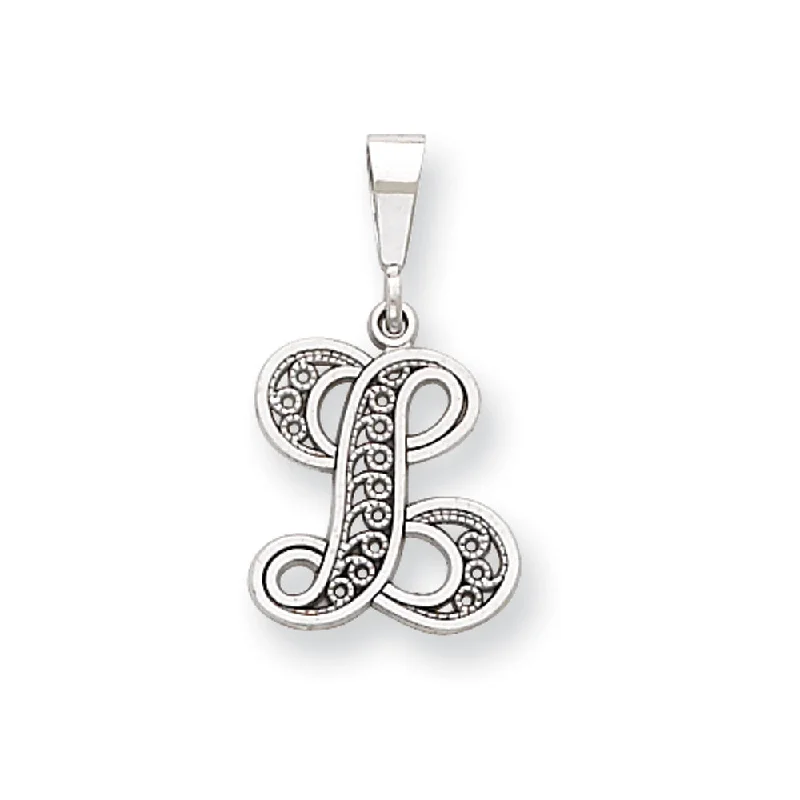 14k White Gold, Maci Collection, Filigree Script Initial L Pendant