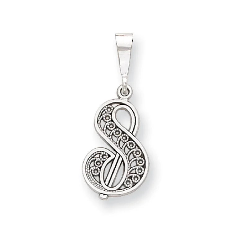 14k White Gold, Maci Collection, Filigree Script Initial S Pendant