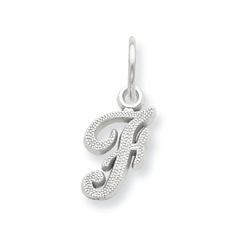 14k White Gold, Sadie Collection, Mini Satin Script Initial F Charm