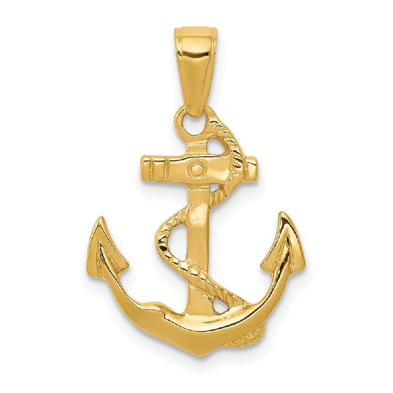 14k Yellow Gold 2D Polished Anchor Pendant