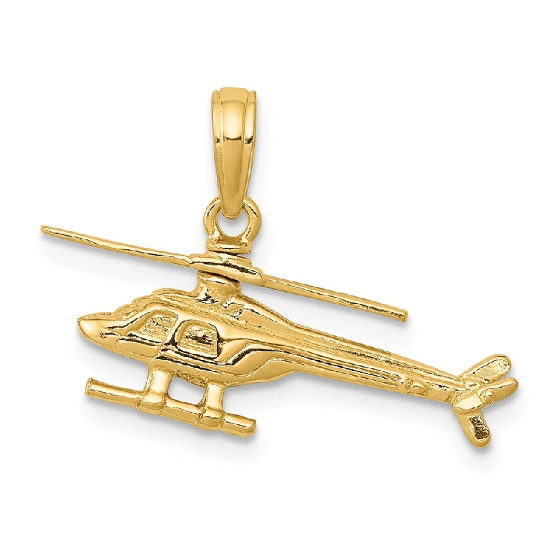 14k Yellow Gold 3D Moveable Helicopter Pendant