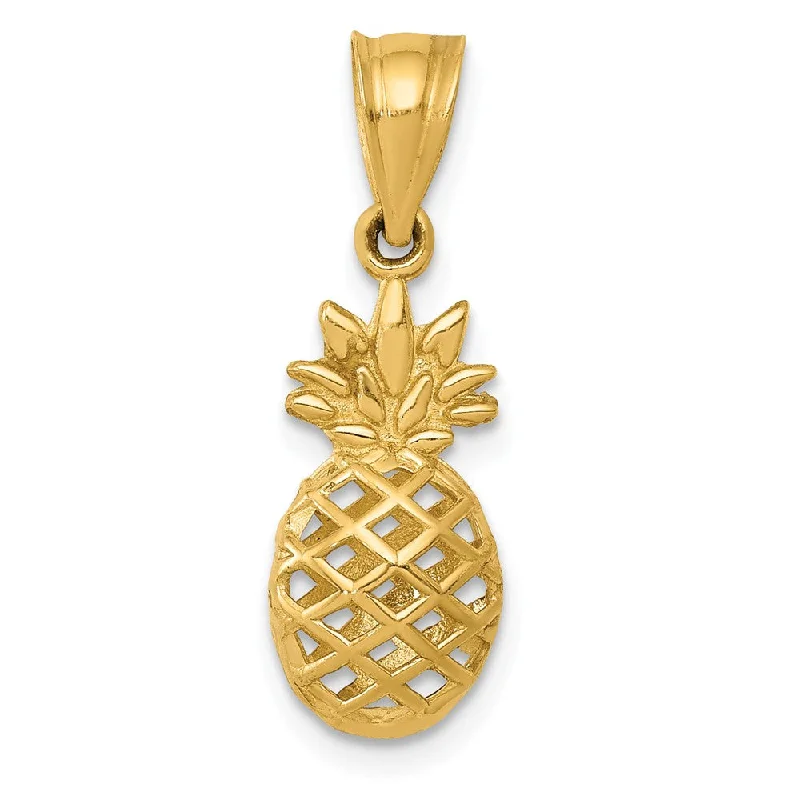 14k Yellow Gold 3D Pineapple Pendant, 9mm (3/8 inch)