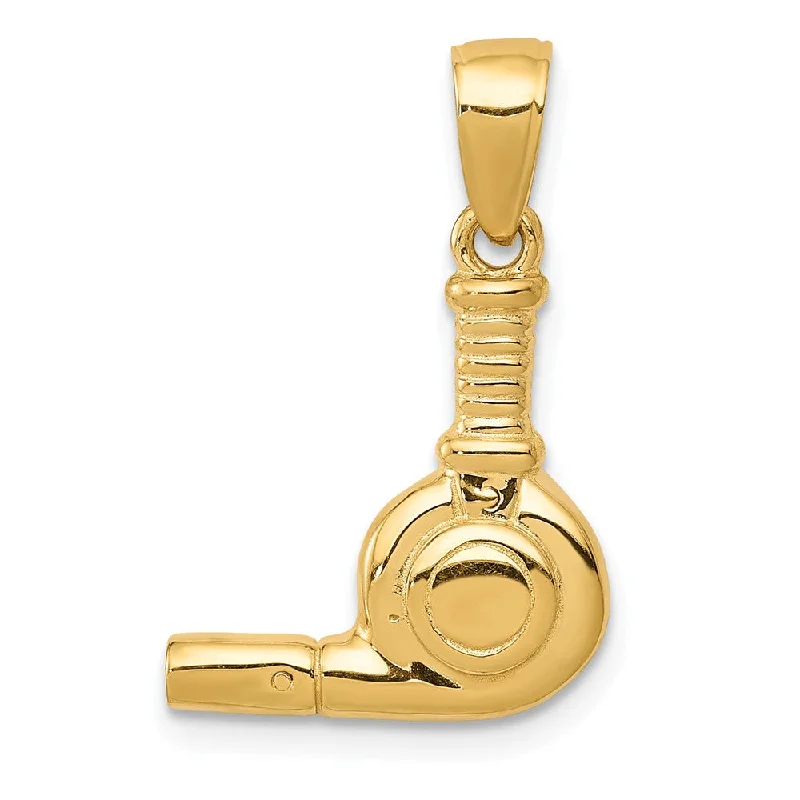 14k Yellow Gold 3D Polished Blow Dryer Pendant