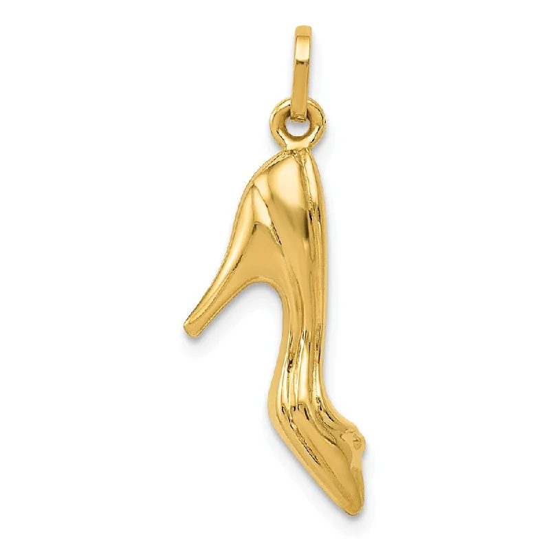 14k Yellow Gold 3D Polished High Heel Shoe Pendant