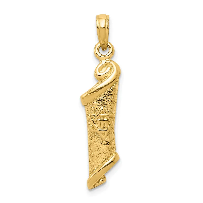 14k Yellow Gold 3D Torah with Star of David Pendant, 8 x 30mm