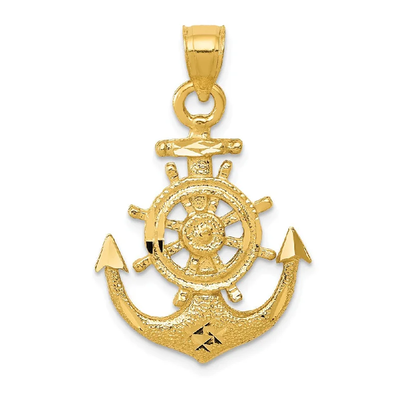 14k Yellow Gold Anchor and Ships Wheel Pendant, 19 x 29mm