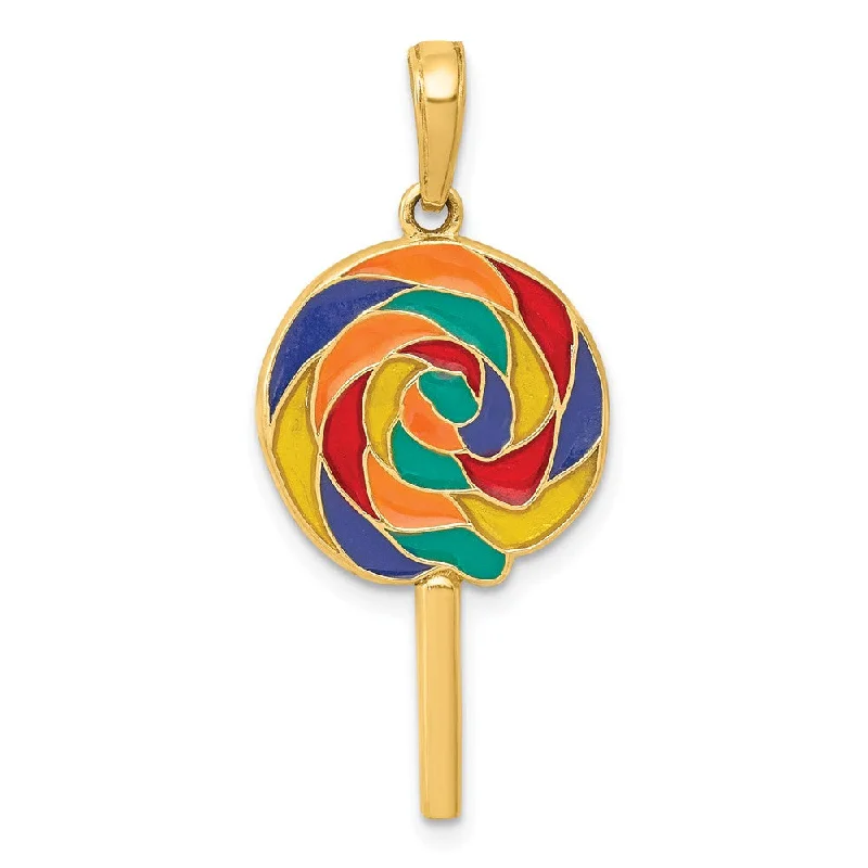 14k Yellow Gold and Enamel Lollipop Pendant