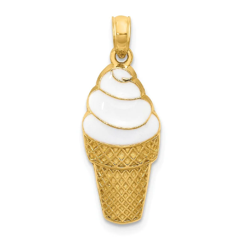 14k Yellow Gold and Enamel Vanilla Ice Cream Cone Pendant