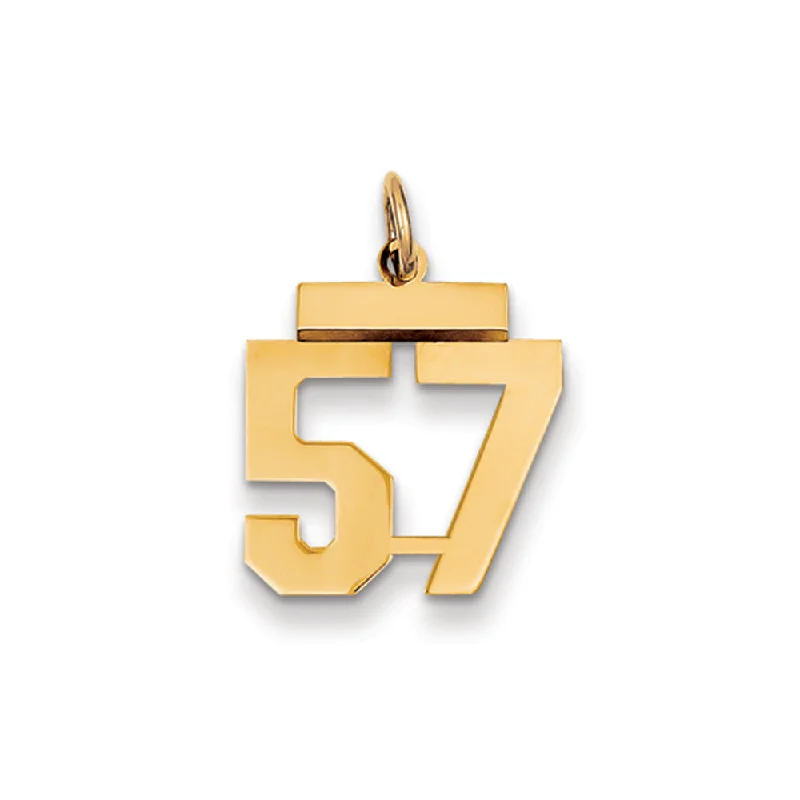 14k Yellow Gold, Athletic Collection, Small Polished Number 57 Pendant