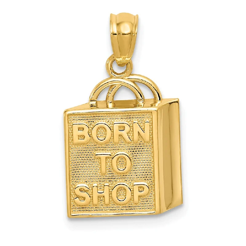 14k Yellow Gold Born to Shop Tote Bag Pendant