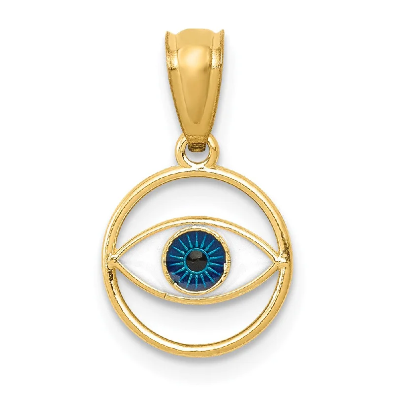 14K Yellow Gold & Enamel, Round Blue Evil Eye Pendant, 9mm (3/8 inch)