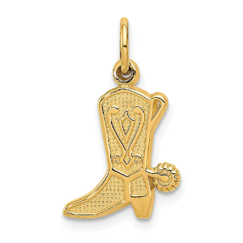 14k Yellow Gold Flat Textured Cowboy Boot with Spur Charm