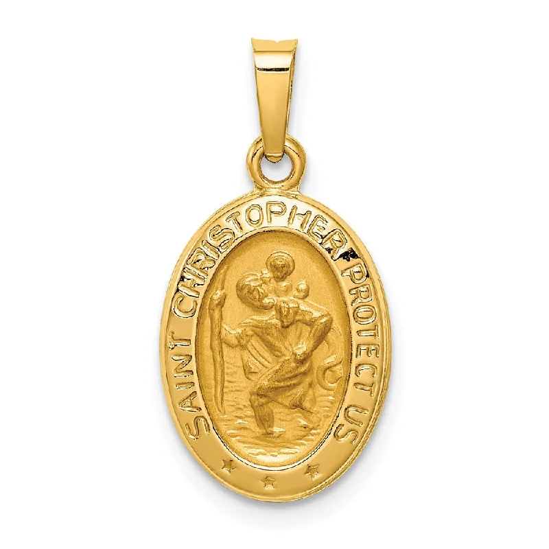 14k Yellow Gold Hollow Saint Christopher Medal Pendant, 11 x 22mm