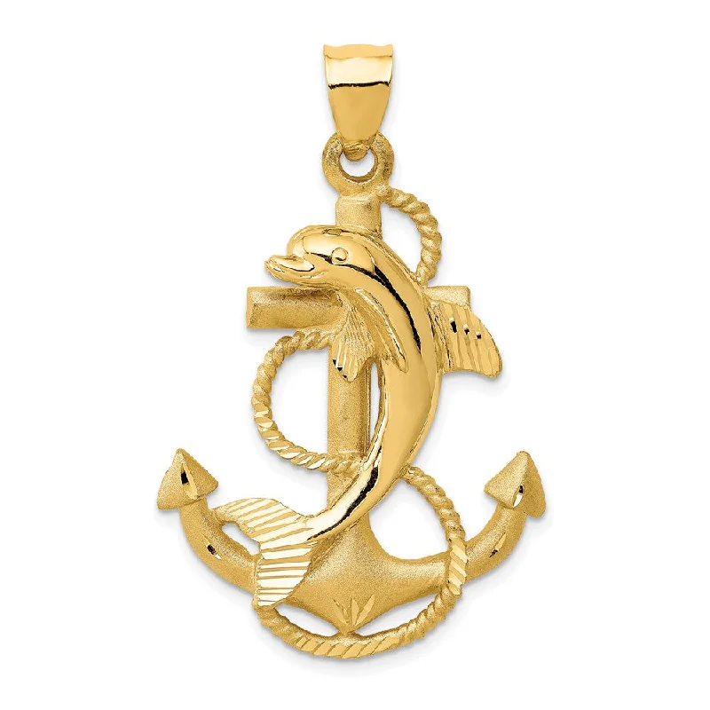 14k Yellow Gold Large Anchor with Dolphin Pendant