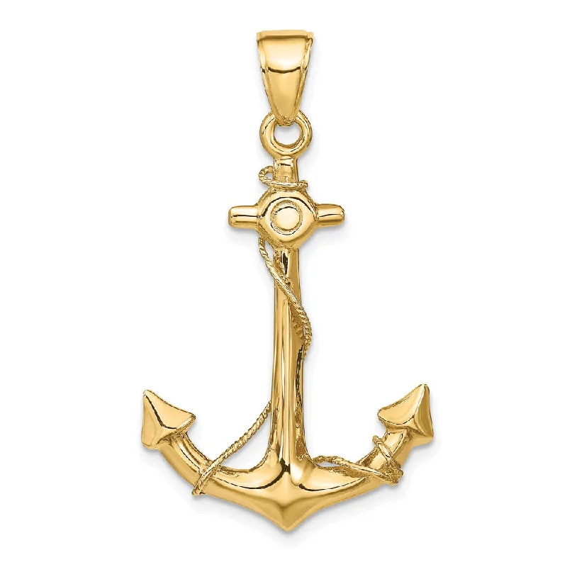 14k Yellow Gold Large Anchor with Rope Pendant