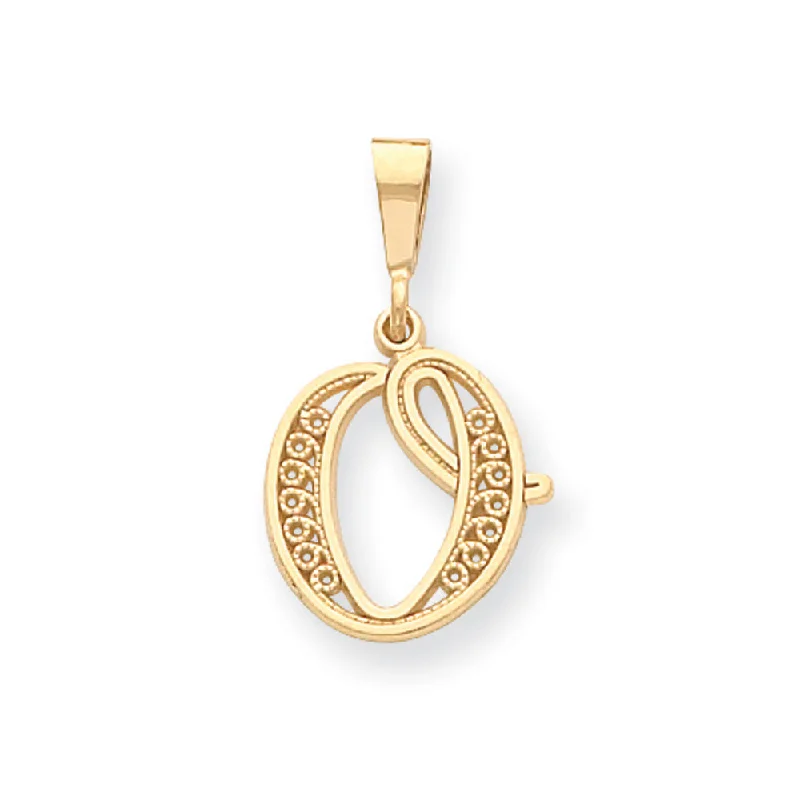 14k Yellow Gold, Maci Collection, LG Filigree Script Initial O Pendant