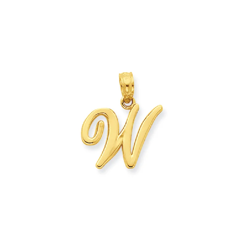 14k Yellow Gold, Mimi Collection, Small Script Initial W Pendant