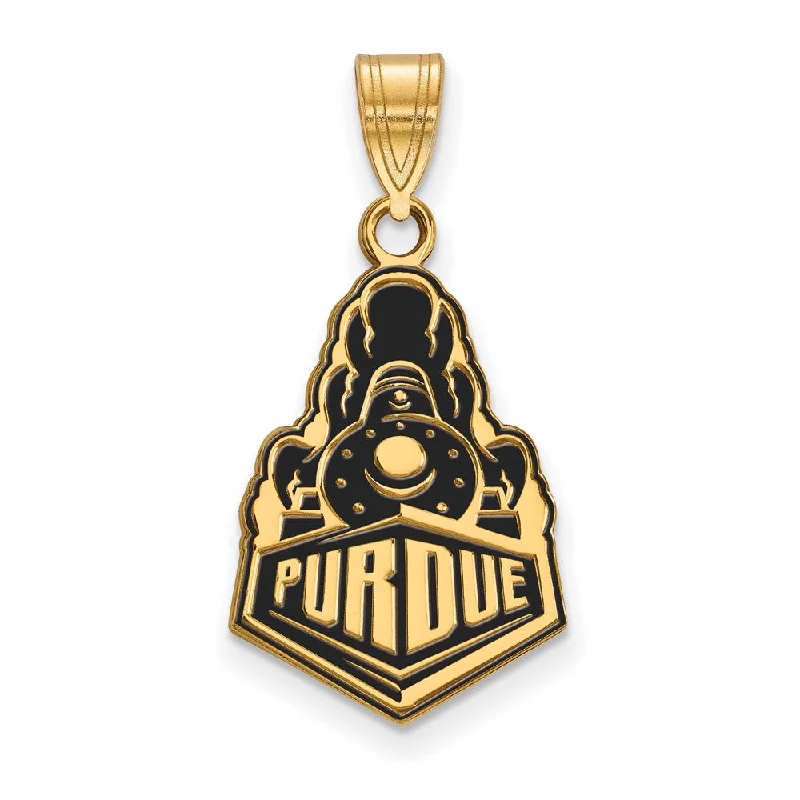 14K Yellow Gold Plated Sterling Silver Purdue LG Enamel Logo Pendant