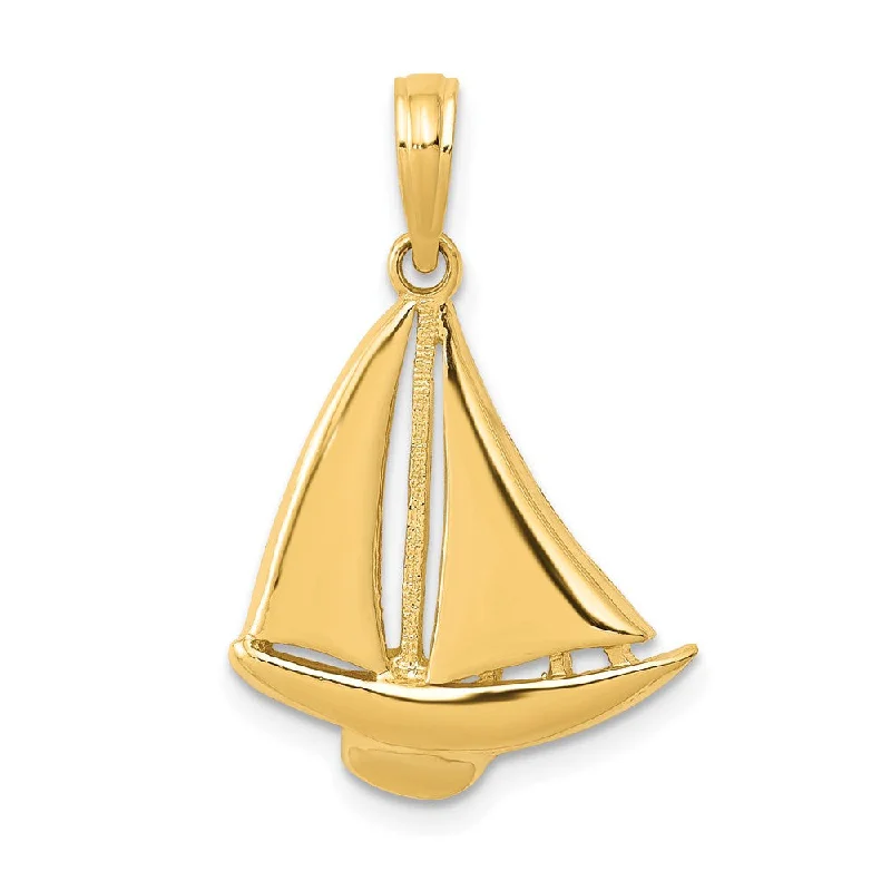 14k Yellow Gold Polished Sailboat Pendant, 15 x 23mm