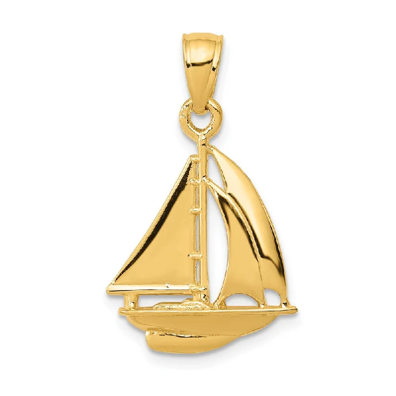 14k Yellow Gold Polished Sailboat Pendant, 15mm