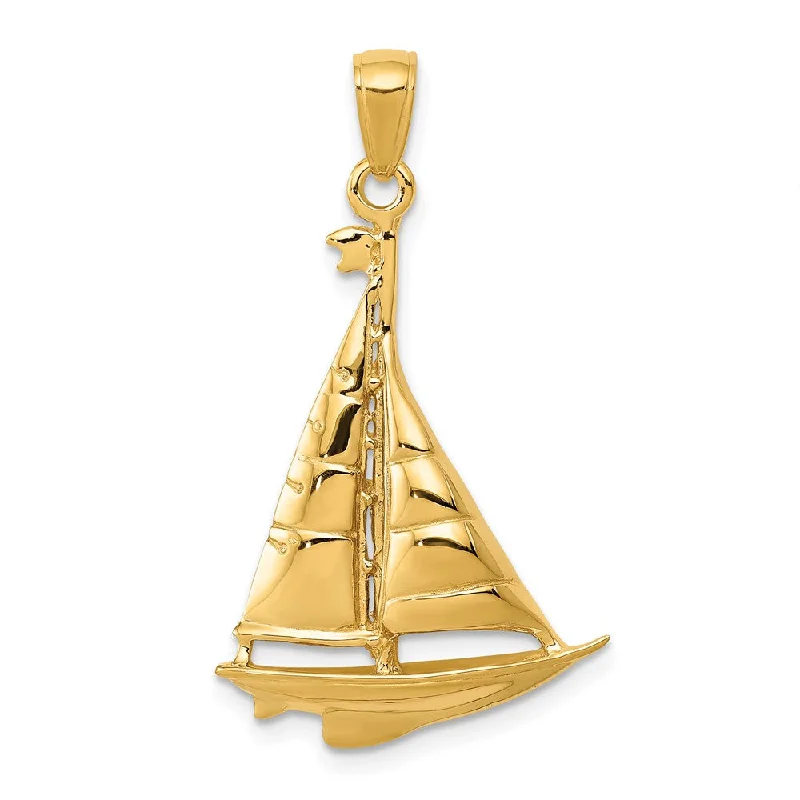 14k Yellow Gold Polished Sailboat Pendant, 20 x 33mm