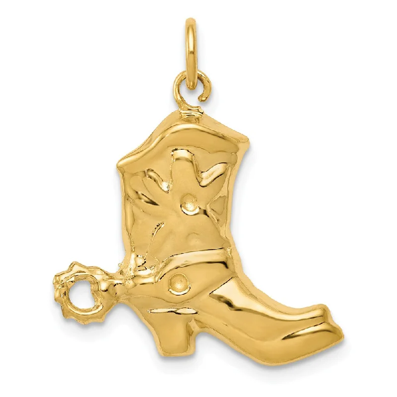 14k Yellow Gold Satin 2D Cowboy Boot Charm