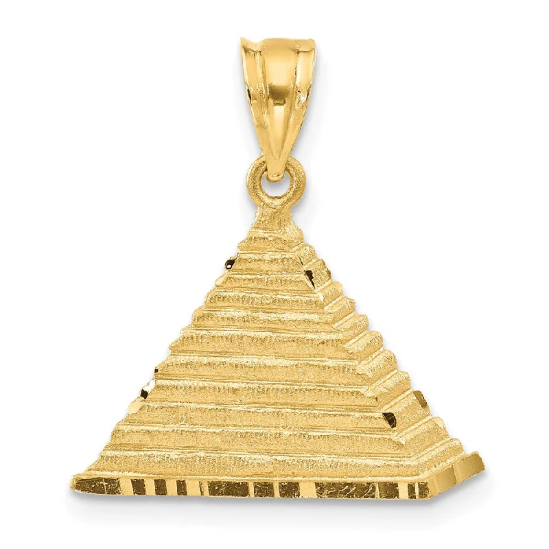 14k Yellow Gold Satin and Diamond Cut Pyramid Pendant