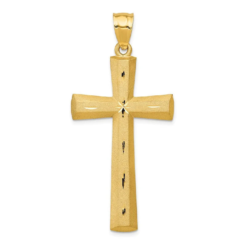 14k Yellow Gold Satin & Diamond-Cut 2D Cross Pendant, 23 x 50mm