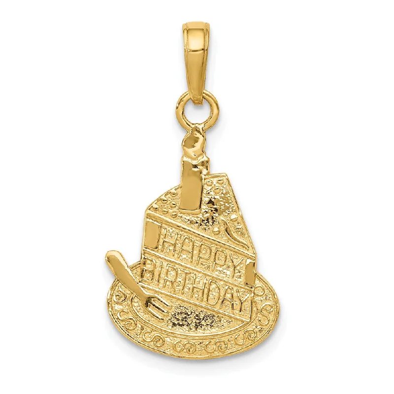 14k Yellow Gold Slice Of Cake with Candle Happy Birthday Pendant, 14mm